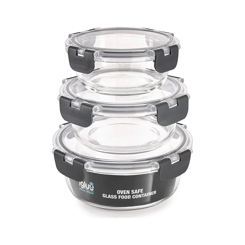 Igluu Meal Prep – 3-delige glazen vershoudset rond