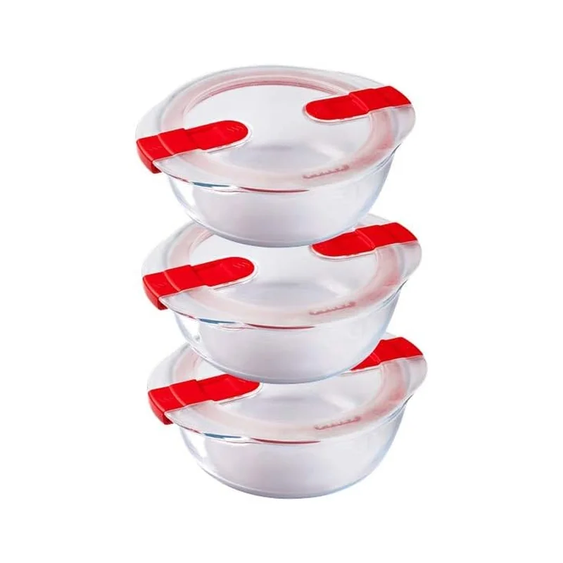Pyrex Cook & Heat – 3-delige glazen vershoudset rond